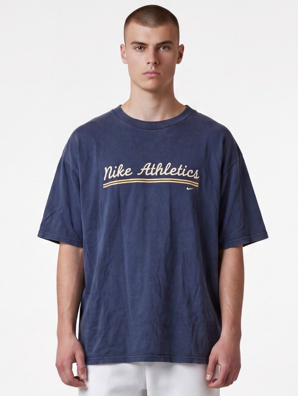 Nike Navy Short Sleeve 'Nike Athletics' Tee with Yellow Script
